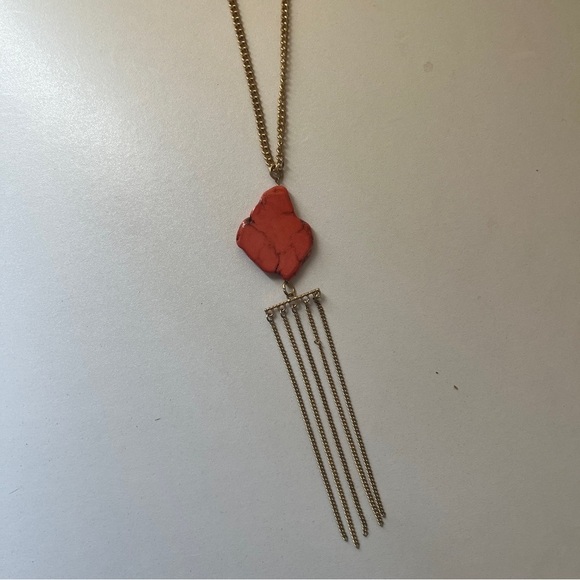 Charming Charlie Chain Fringe Necklace Statement Coral Gold Toned Curb Style 20" - Picture 3 of 6
